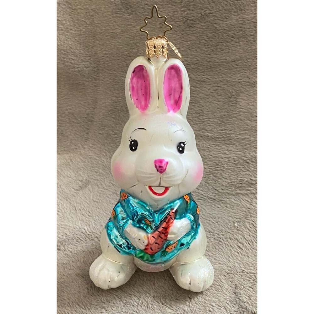 CHRISTOPHER RADKO ORNAMENT ~ Chester White Bunny Rabbit Carrot Hawaiian Shirt